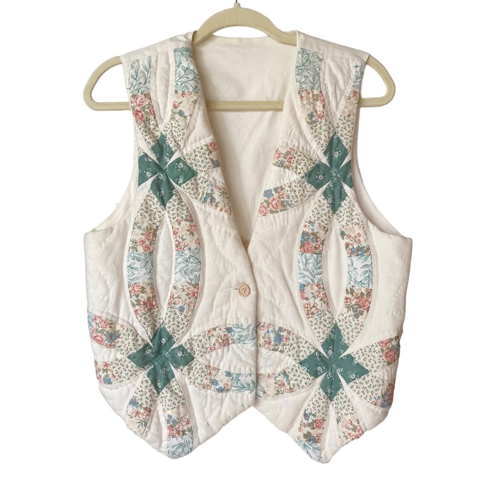 Vintage Patchwork Quilted Vest Gilet Women’s Size Medium Cottagecore Floral